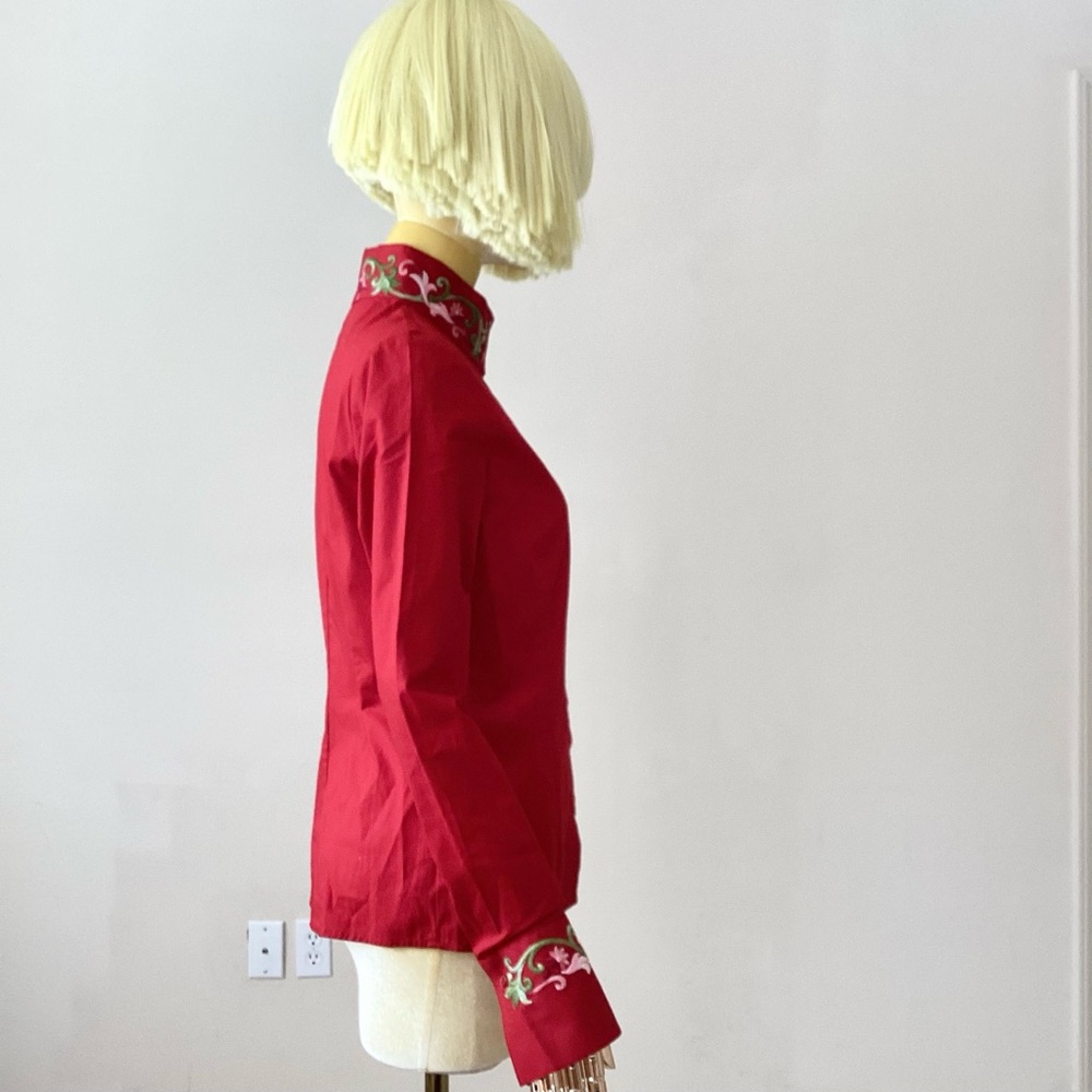 Nara Camicie Red Floral Embroidery Button Down Long Sleeves Shirt SZ 4 - Picture 4 of 11